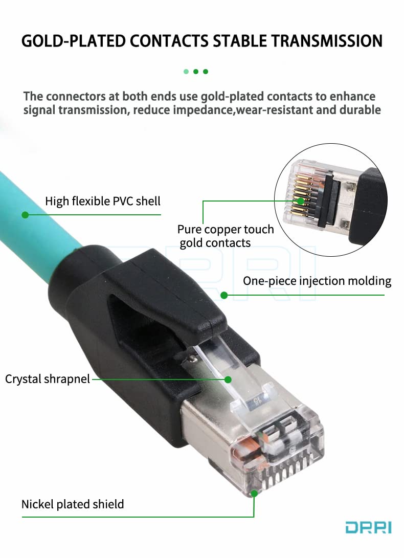 DRRI M12 4pin D-Code Male to RJ45 Ethernet Connector CAT5 Shielded Cable for Servo Motor Industrial Camera(3M) - Image 4